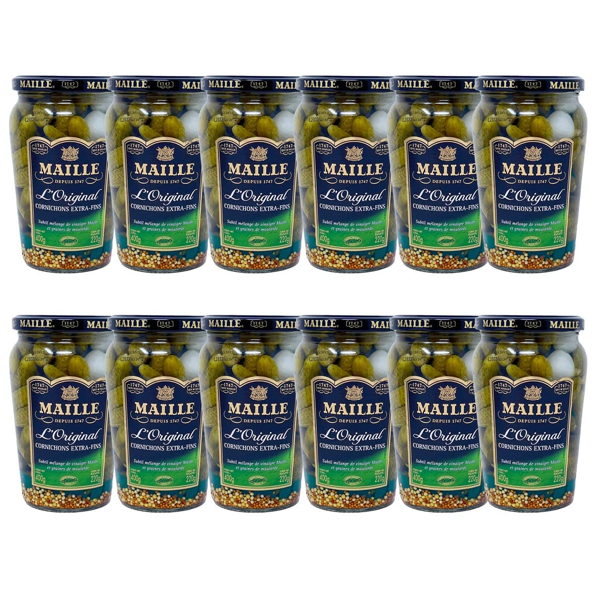 Maille Mini Gurken Cornichons Extra fein 12er Tray 12 x 400 Gr. Original aus Frankreich