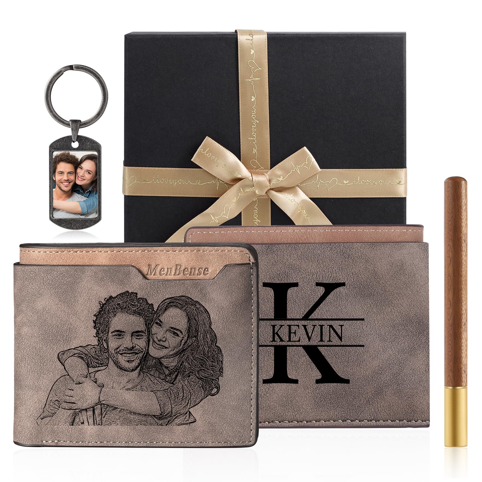 Hokapise Personalized Wallets for Men - Gift for Him Husband Boyfriend or Dad - Custom Photo and Name Wallet Gift Sets for Men