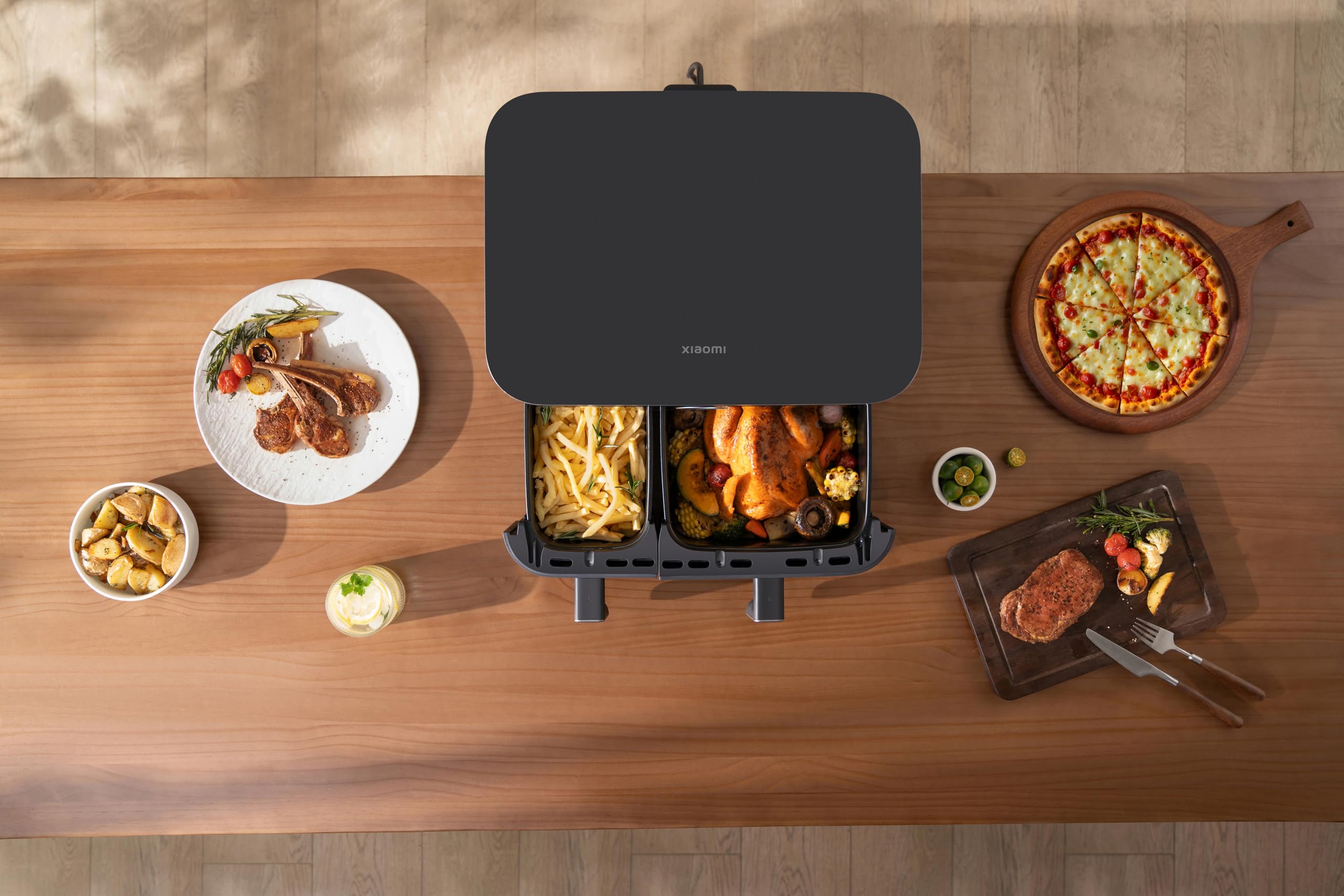 Xiaomi Dual Zone Air Fryer da 10 l, 2 scomparti da 3,5 l e 6,5 l, 230 °C, funzione SYNC, 9 modalità, 2700 W, basso contenuto di grassi, funzionamento touch, lavabile in lavastoviglie, colore: nero