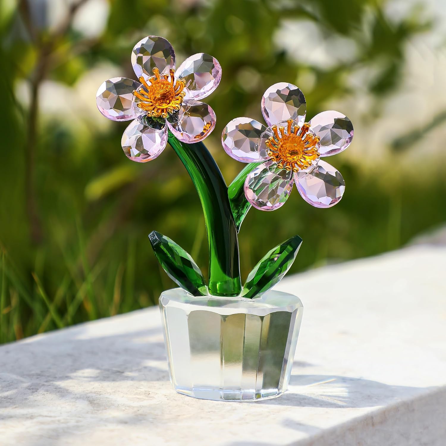 3.9"x2.9" Crystal Pink Peach Blossom Figurine Tabletop Home Decor Ornament | Long-Lasting Bright Luster, Will Not Fade Or Oxidize Over Years