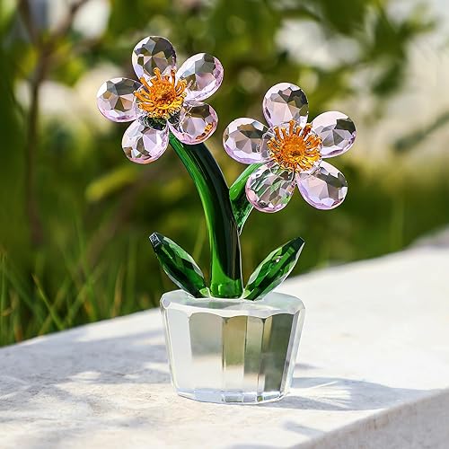 Miniatura 6 de Figura de flor de melocotón de cristal rosa, elegante adorno de flores de mesa, coleccionable, decoración del hogar, centro de mesa para mamá