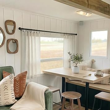 KOUFALL RV Curtains for Camper Windows, 30 Inch Curtains Length, Sheer Cafe Linen Small Curtains for Rustic Vintage Farmhouse Bathroom Kitchen Decor, Cream