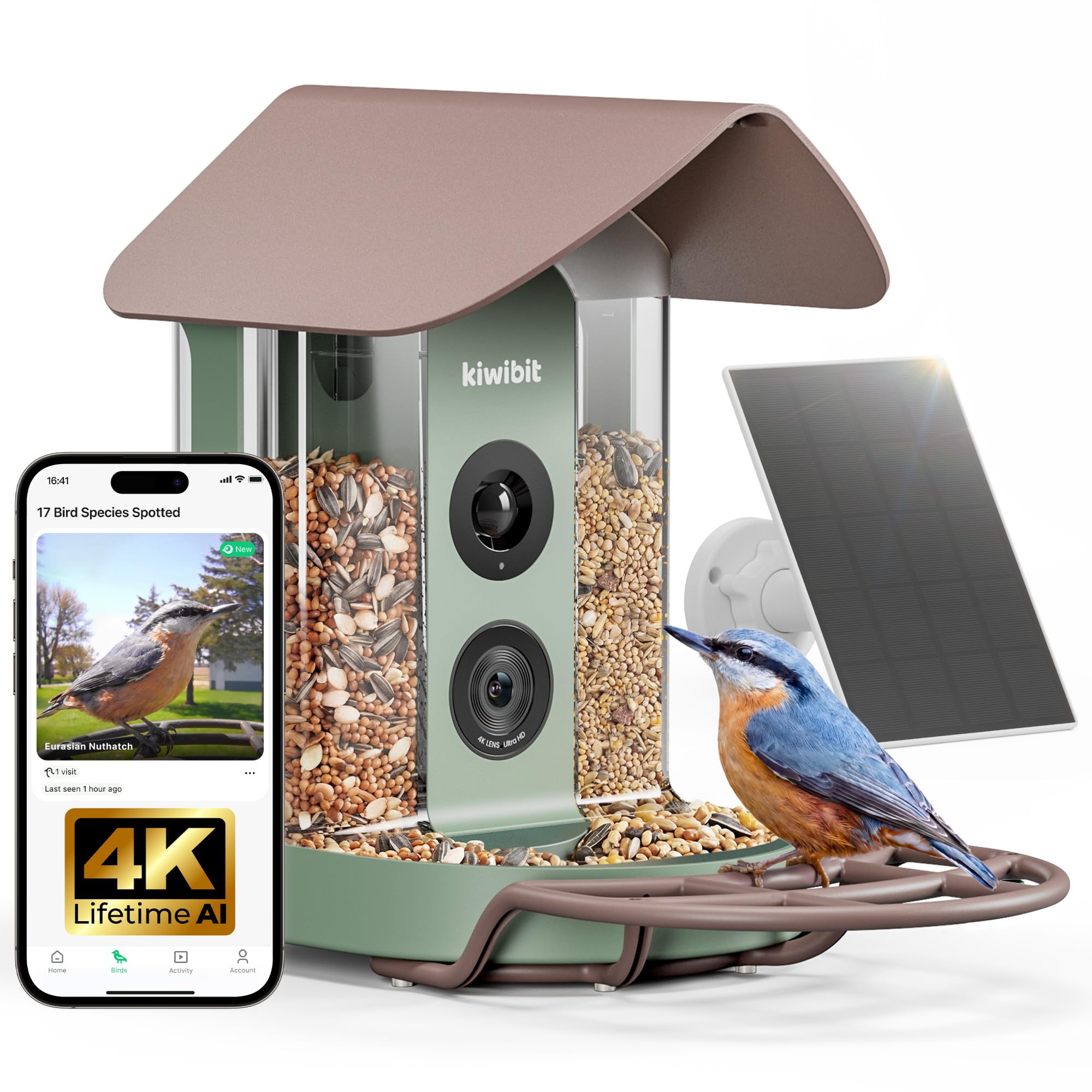 Amazon.com : Kiwibit Smart Bird Feeder with Camera Solar Powered