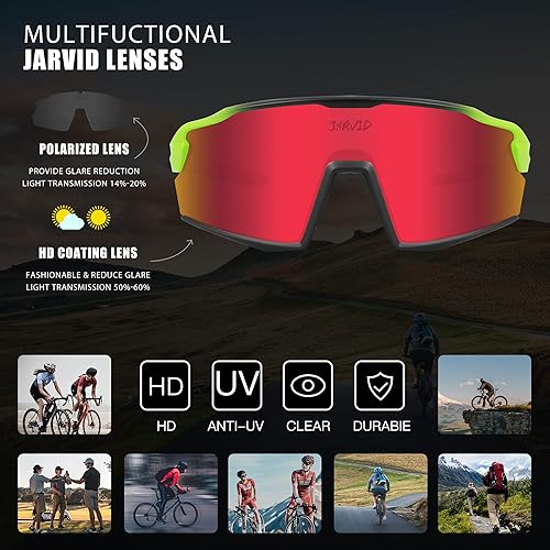 Miniatura 5 de JARVID Gafas de ciclismo polarizadas con 4 lentes de sol deportivas para mujeres y hombres