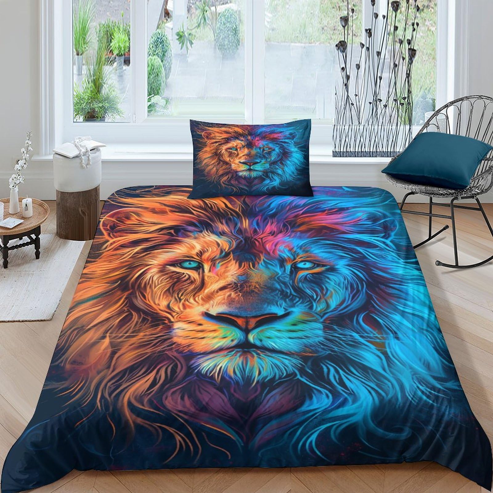 Ensemble de literie Lion 3D en microfibre pour une chambre d'ado moderne