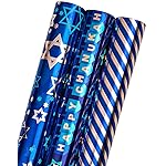 MAYPLUSS Wrapping Paper Roll - Mini Roll 17in *120in Per roll 3 Rolls Gift Wrapping Paper Hanukkah Design,Menorahs, Star of David, Letter Hanukkah for Chanukah Celebration (42.3 sq.ft.ttl)