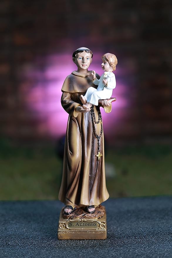 Breeze Handicrafts Imported Poly Resin Christian Gift Showpiece Statue Saint Anthony Statue for Home Christian Decor St. Anthony and Infant Jesus Statue of Antony Medium Size Brown Color [1] PRSC 005