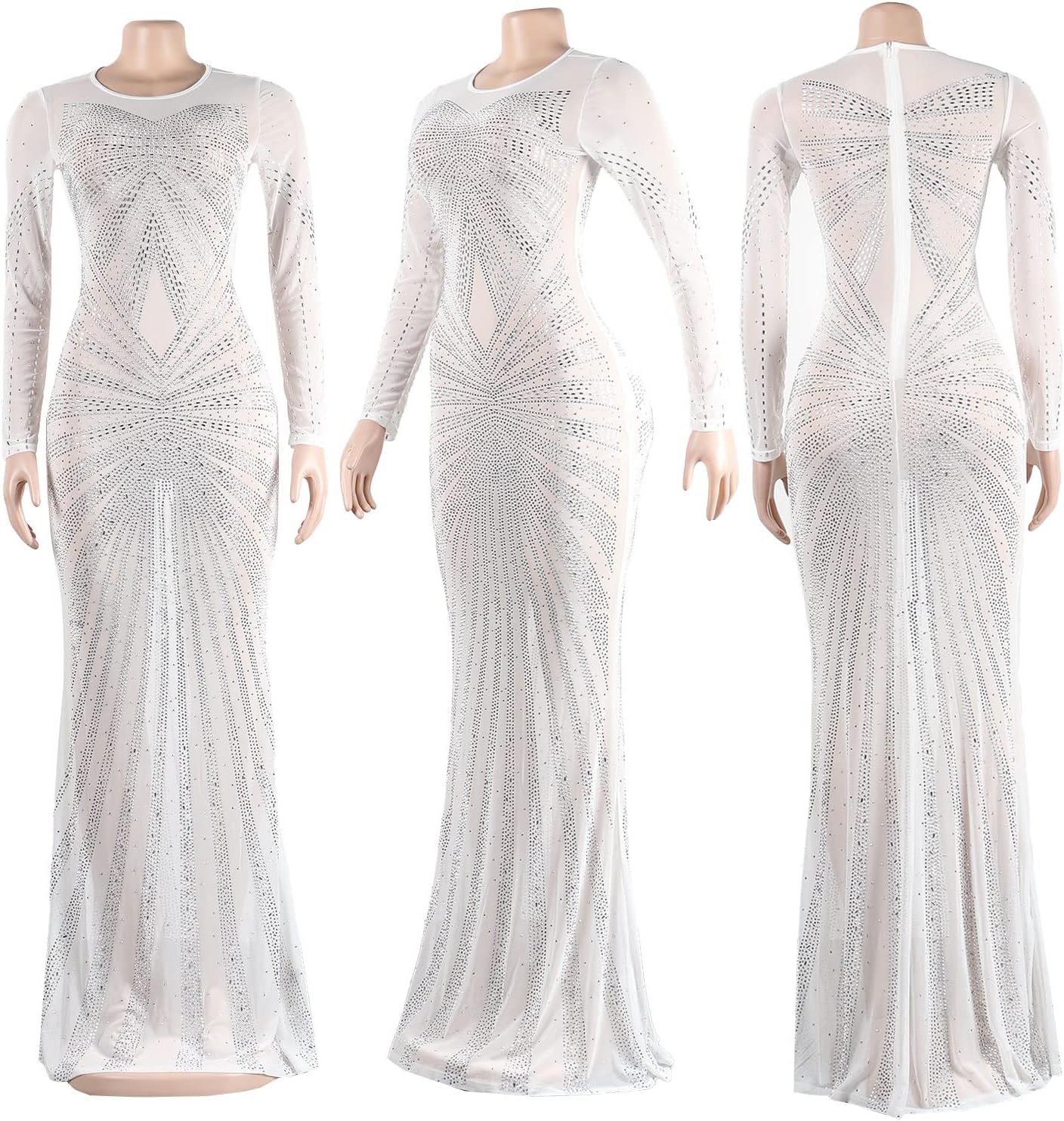 PORRCEY Sexy Elegant Rhinestone Dress for Women Mesh See Through Bodycon Birthday Cocktail Party Club Night Evening Gowns - Image 5