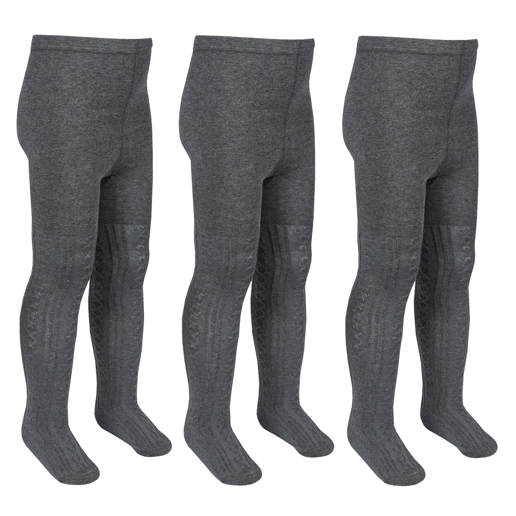 Metzuyan Girls 3 Pairs - Dark Grey 3 Pairs Cable Navy+ Black+ Grey Cotton Rich Tights 2-10 Years Dark Grey 2-3 Years