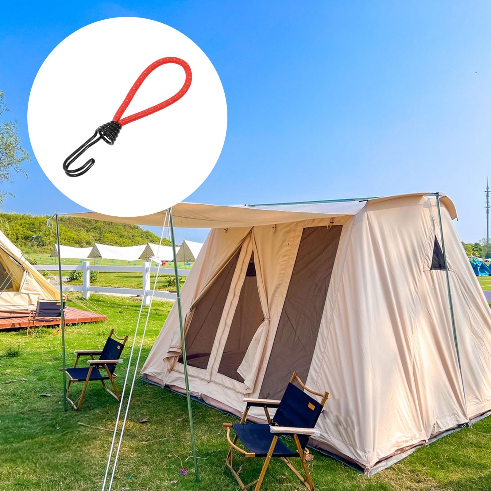 Lot de 10 crochets de corde élastique de 14,5 cm - Avec crochets - Très résistants - Pour l'extérieur, le camping, les bagages, les tentes, la randonnée - Rouge
