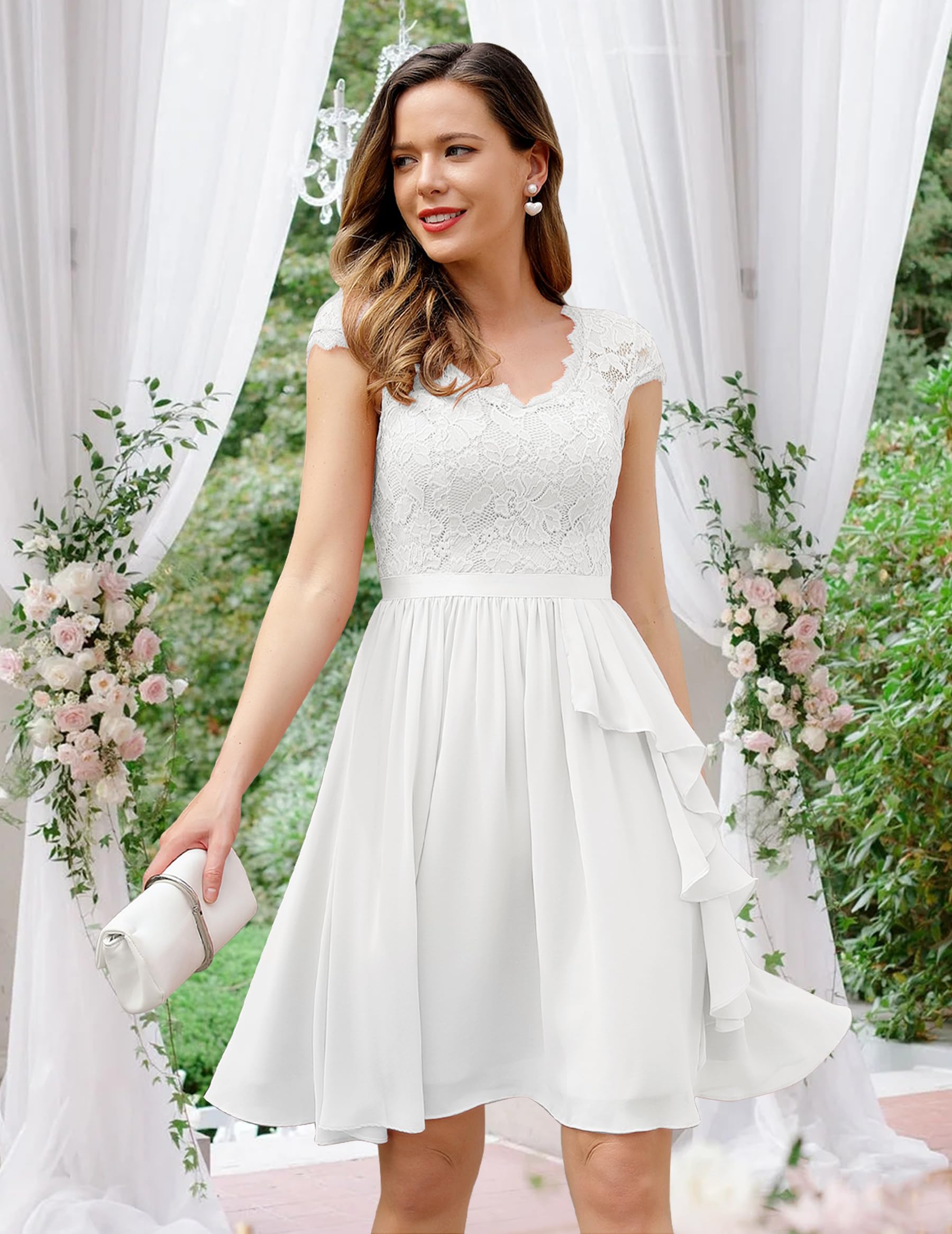 Wedtrend Robe de Soirée Elastique avec Dentelle Mousseline Chic pour Matiage et Cérémonie WT0212 White S