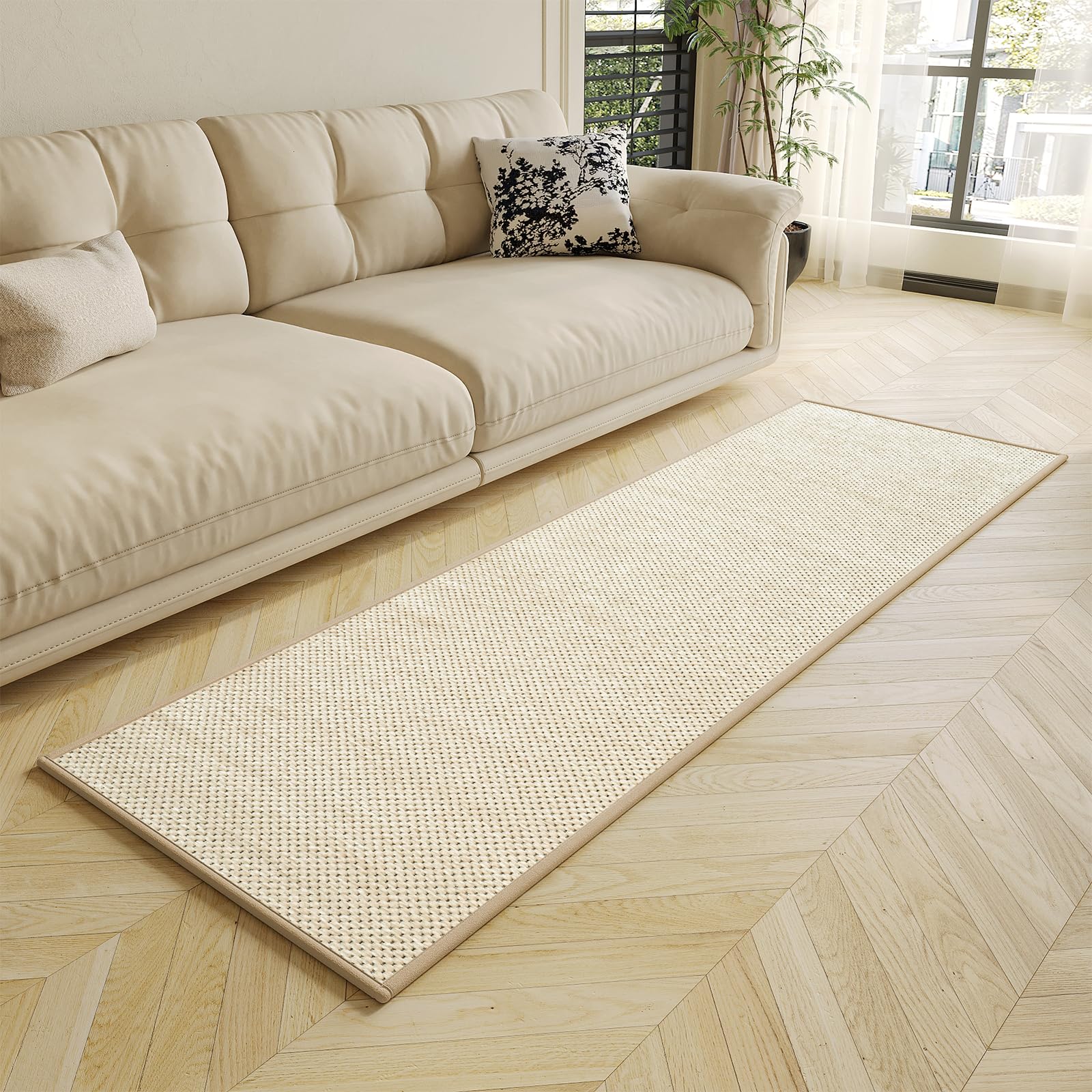 Teppich Läufer Küche 70x240cm, Chenille Küchenläufer rutschfest mit Gummi, Küchenteppich Waschbar rutschfest, Küchenmatte Saugfähig, Waschbare Teppiche für Flur, Küchen, Waschküche, Beige