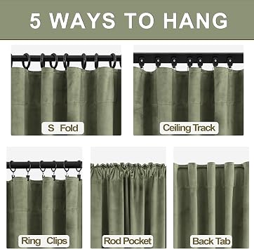 KOUFALL Hooks Belt Velvet Blackout Curtains