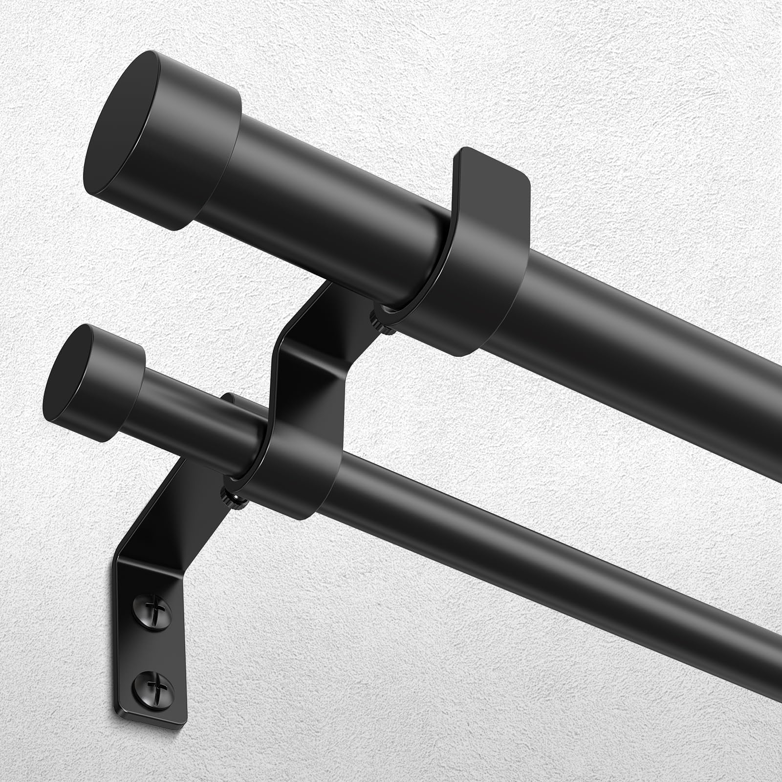 Black Double Curtain Rod, 36 to 153 Inch Extra Long Dual Curtain Rods with Aluminium Modern End Cap Finial, 1 Inch Adjustable Heavy Duty Window Treatment Rods, Spliced Metal Double Drapery Pole Set