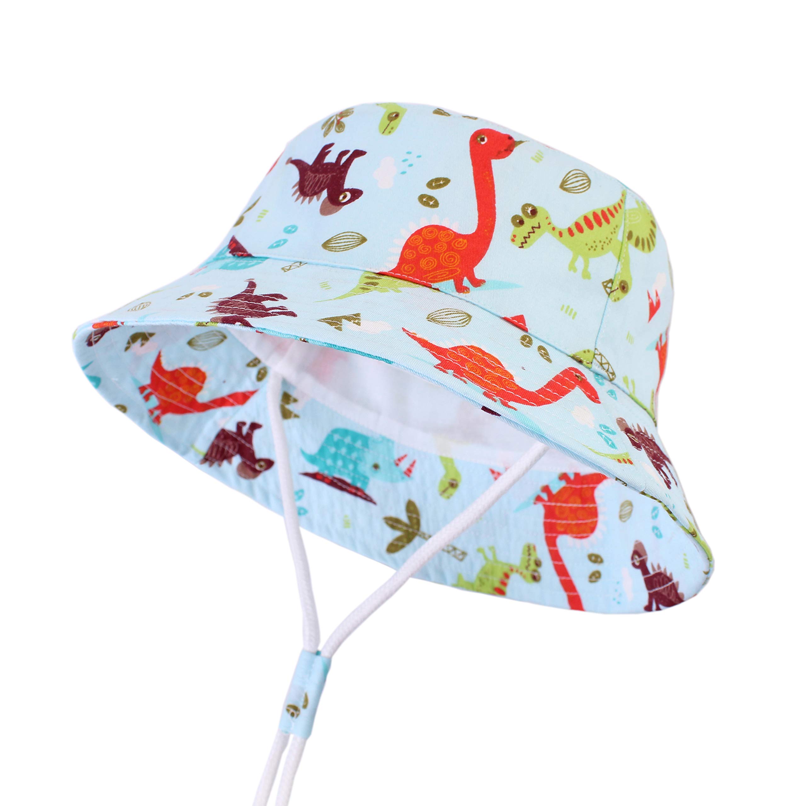 Langzhen Boys Colorful Dinosaurs Sun Protection Hat For Kids Toddler Girls Wide Brim Summer Play Hat Cotton Baby Bucket Hat With Chin Strap - Multicolored - Xl