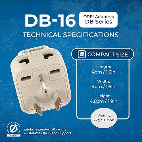 Miniatura 9 de OREI Enchufe adaptador de viaje de Estados Unidos a Australia, China, Nueva Zelanda y más (tipo I), 2 en 1, certificado CE, cumple con RoHS, paquete
