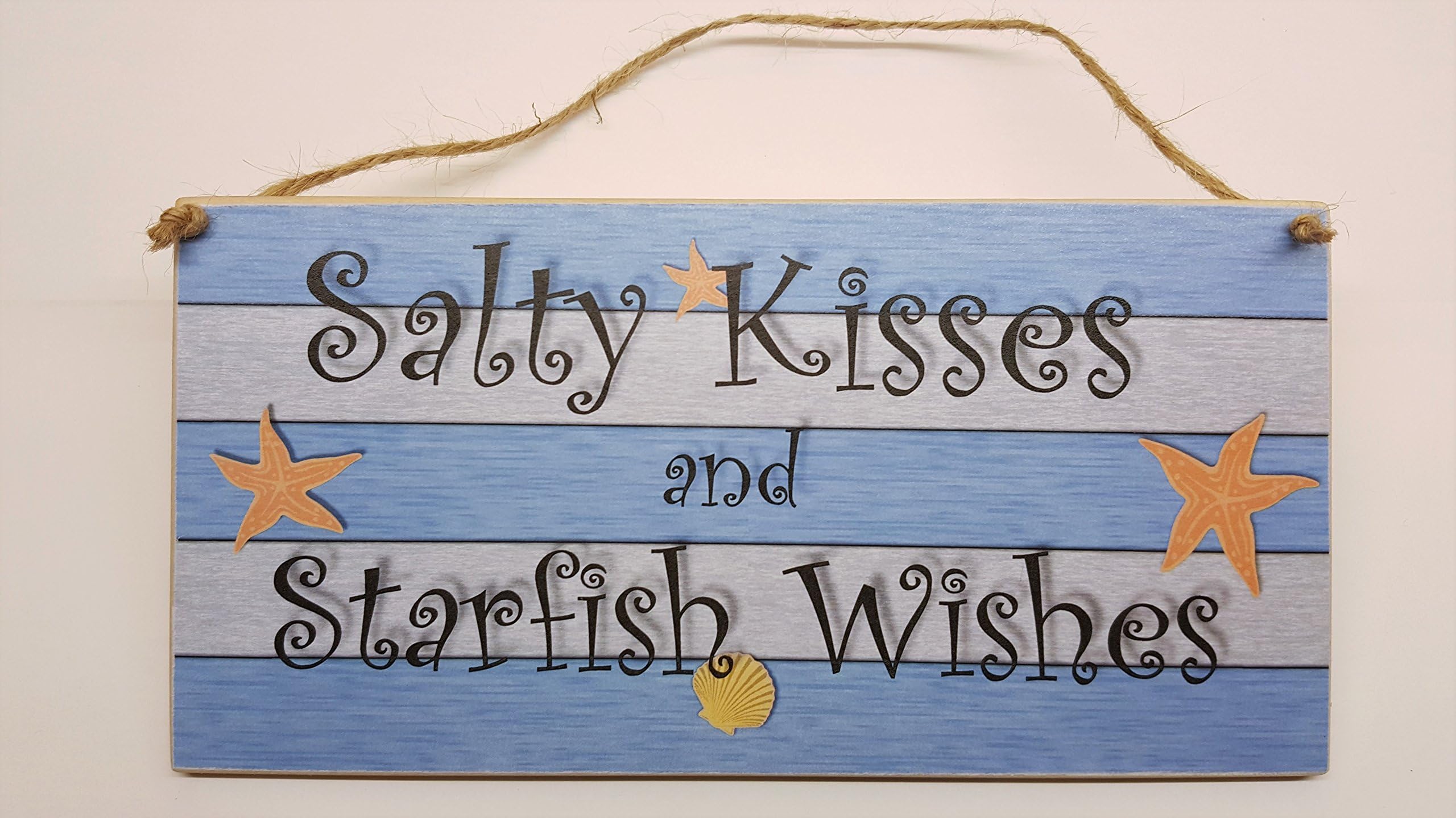 Wooden Seaside Plaque "Salty kisses and starfish wishes" bathroom wall hanging accessories