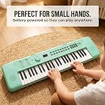 RockJam 49 Key USB Keyboard Piano with Lessons & Keynote Stickers | Portable mini keyboard piano with built-in speakers, USB-C or battery power and headphone jack for beginners
