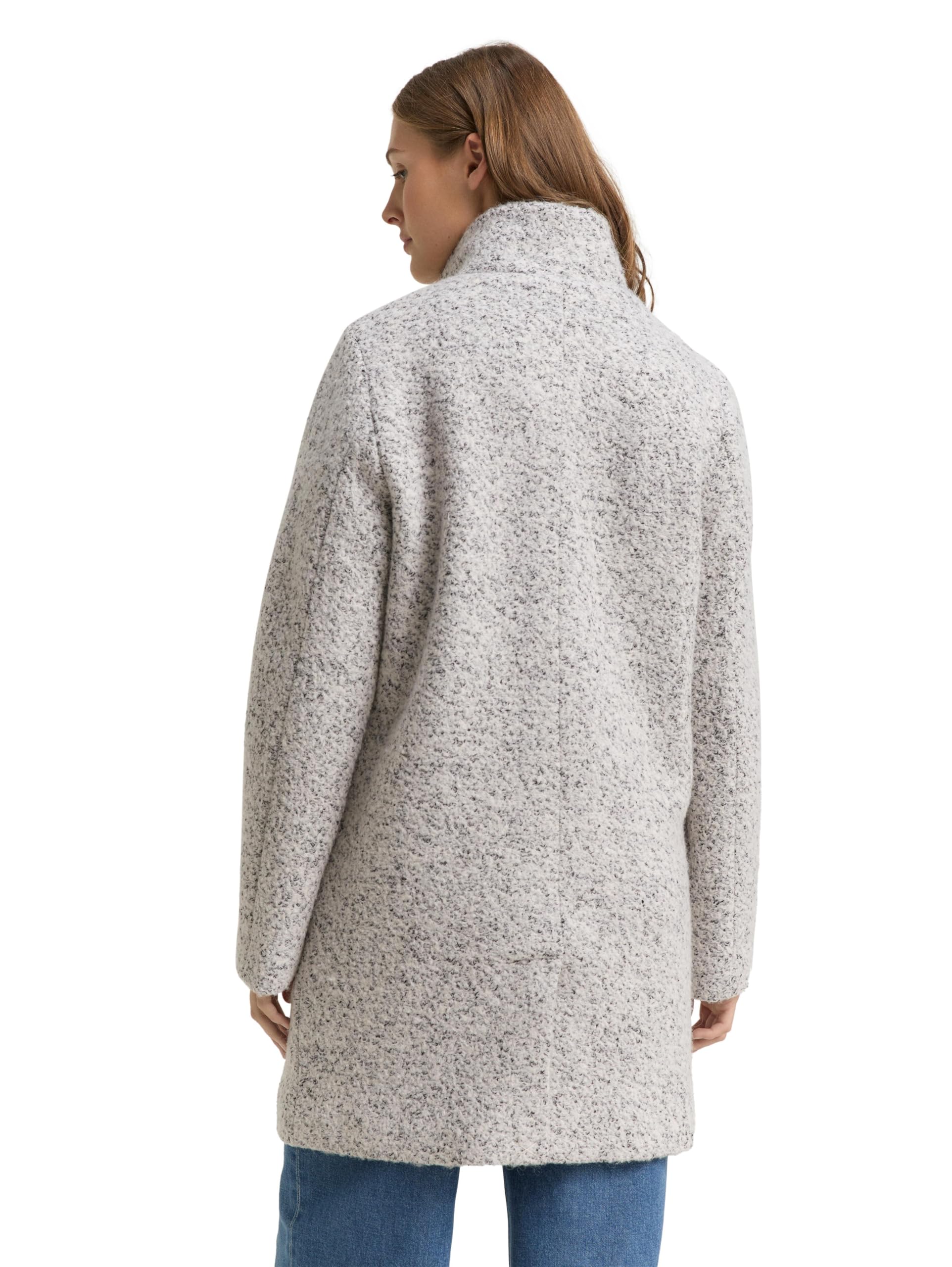 TOM TAILOR Denim Damen Bouclé Wollmantel mit Stehkragen