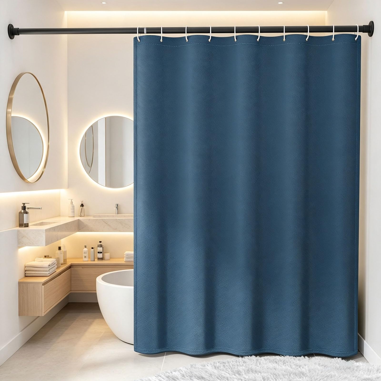 Duschvorhänge 180 x 200 cm Anti-Schimmel Wasserdicht Waschbar Badewanne Vorhang mit Haken Beschwerter Saum für Badezimmer, Badewanne, Dunkelblau