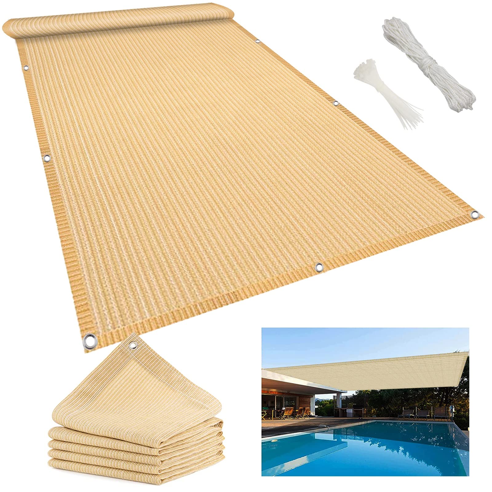 KLGFBDC Outdoor Sun Shade Net 2.8x4m HDPE 220g/m² Sun Protection Canopy for Patio Balcony Terrace & Camping Lightweight & Semi-Transparent Cream Color