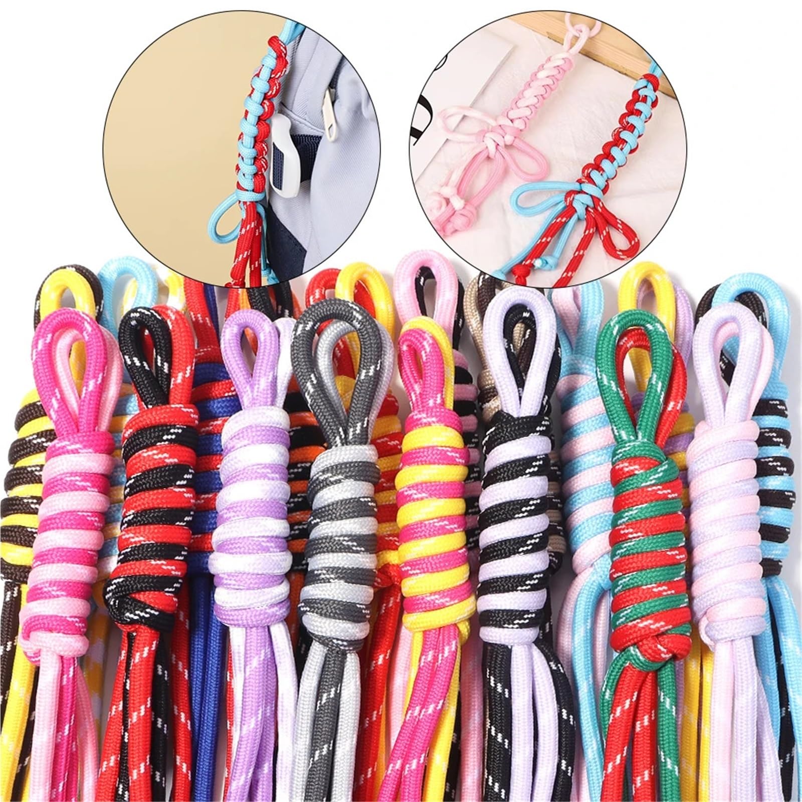 Nylonschnur, 24 Stück, 25 cm, geflochtenes Schlüsselband, Polyester, gewebtes Seil, Kordeln für Heimwerker, Schlüsselanhänger, Handytasche, Zubehör für Armbänder, Makramee, Rot / Schwarz