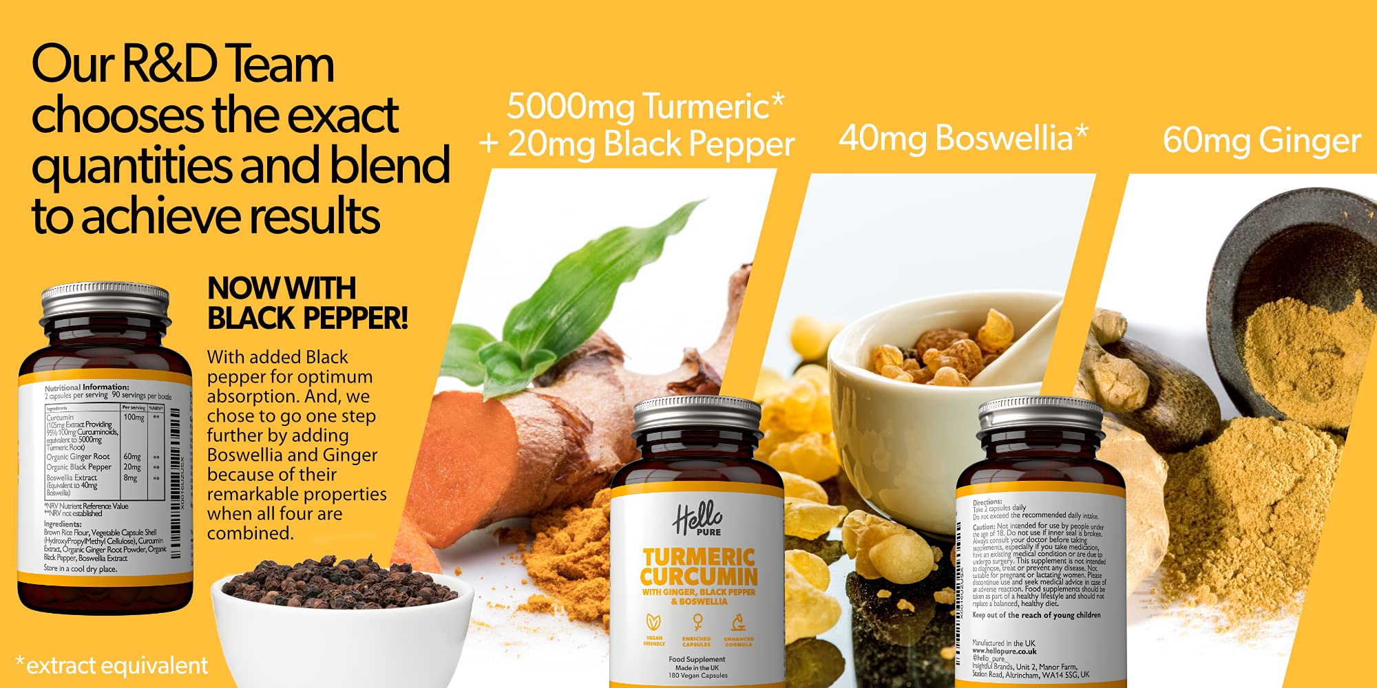 Vegan Turmeric 5000mg with Black Pepper, Ginger & Boswellia 180 - Turmeric With Boswellia And Black Pepper