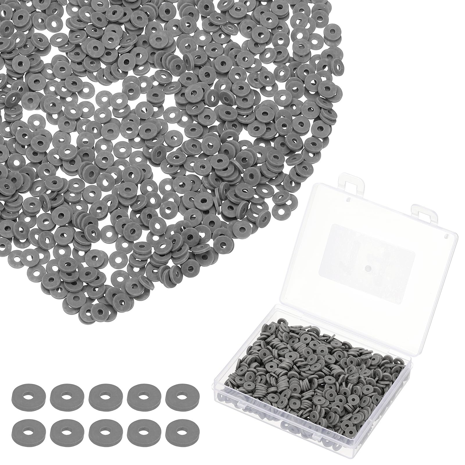 PATIKIL 1000 Pcs Dark Gray Polymer Clay Round Beads, 6x1 mm, DIY Jewelry Making Kit