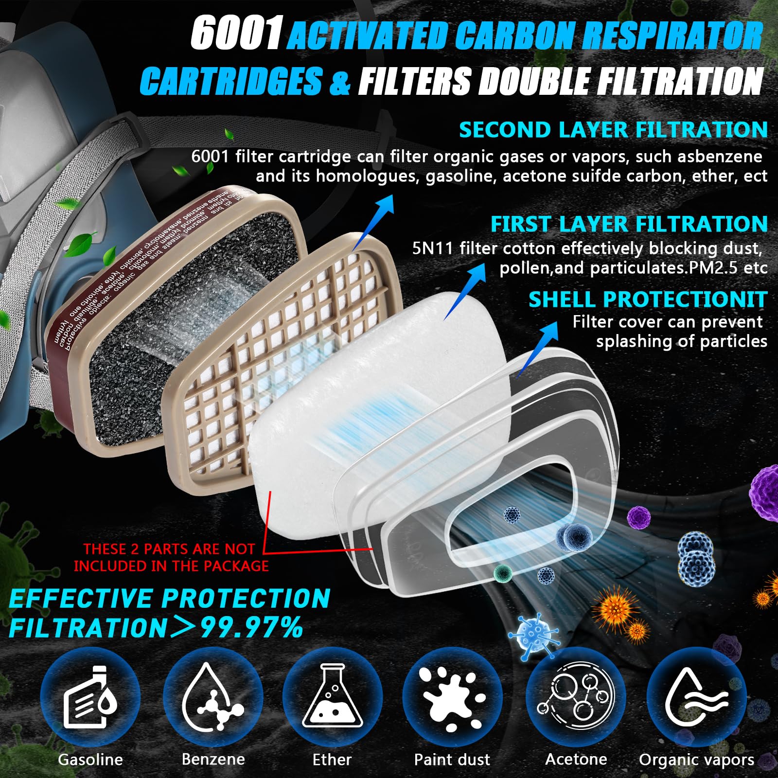 15-Pair 6001 Filter Cartridges For Respirator,Par
