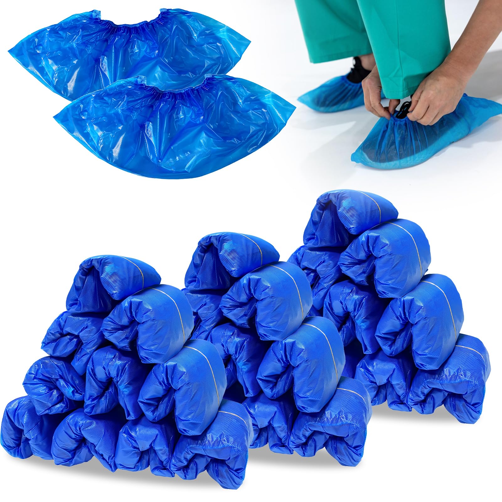 Lot de 300 couvre-chaussures jetables antidérapants avec élastique - Imperméables et jetables - Taille universelle - Pour l'hygiène et la protection - Bleu