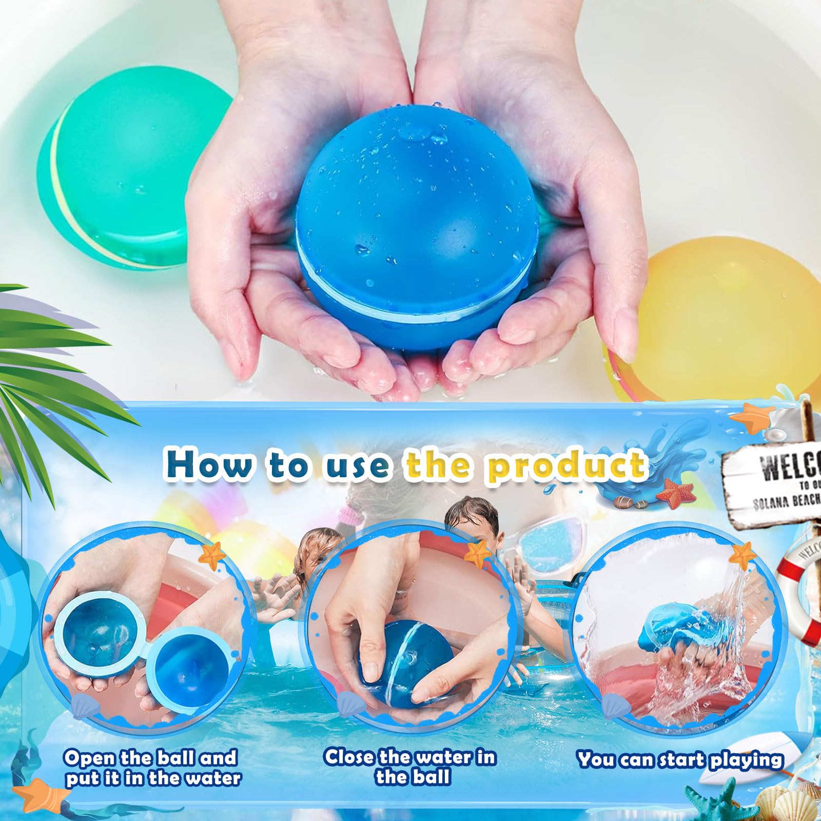 Funnity Magnetische Wasserbomben Wiederverwendbar, 10er Set | 1-Sek.-Selbstverschluss, mehr Spielzeit statt Aufräumen, ohne Plastikmüll, für Garten, Pool & Strand