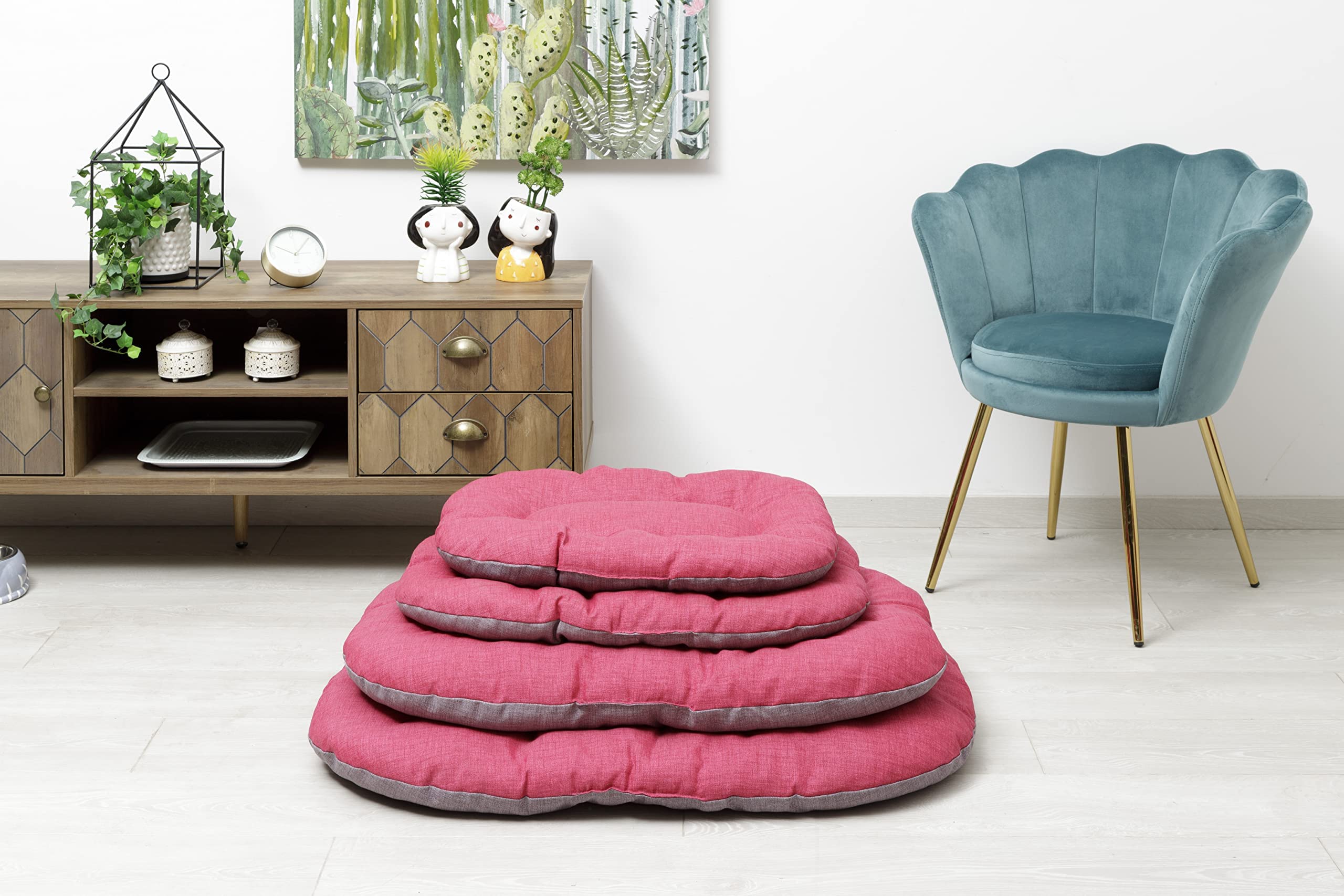 Baroni Home Cuscino Ovale per Cani e Gatti Tessuto Taglia, Imbottito con Morbido Foam, Utilizzabile su Entrambi i Lati (40x60x7 cm, Grigio e Bordeaux)