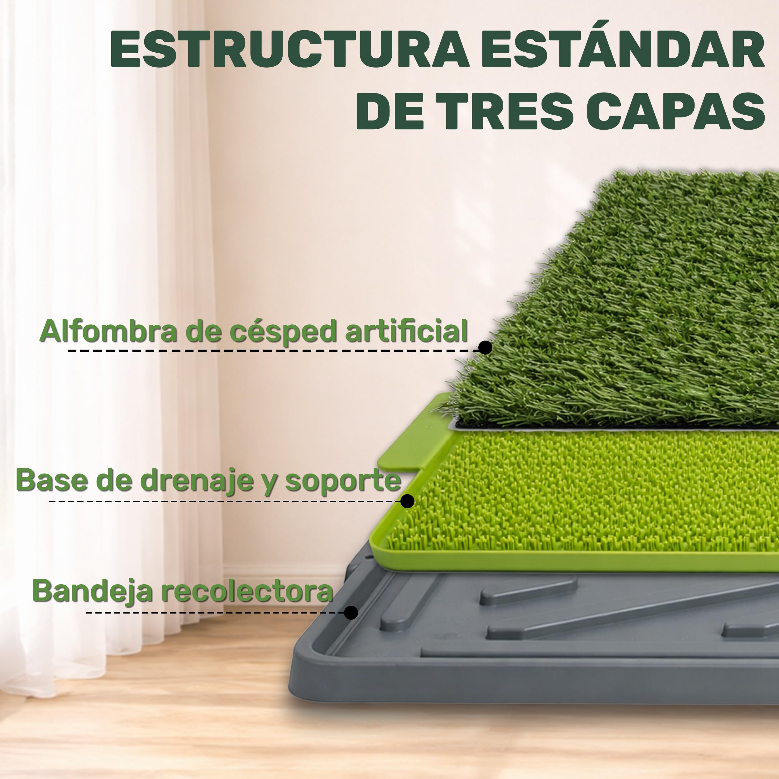 Inodoro para Perros con Césped Artificial, Baño Entrenamiento Interior y Exterior 67 x 42 x 5 cm, Bandeja Antideslizante con Drenaje, Reutilizable y Fácil de Limpiar para Cachorros y Perros Adultos