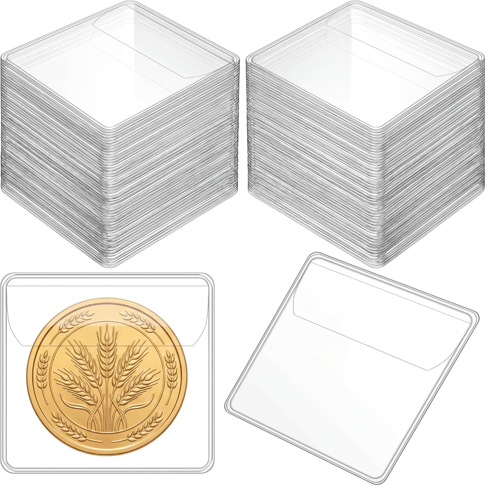 Eaasty 250 Pcs Plastic Coin Sleeves Clear Holder Single Pocket,Square