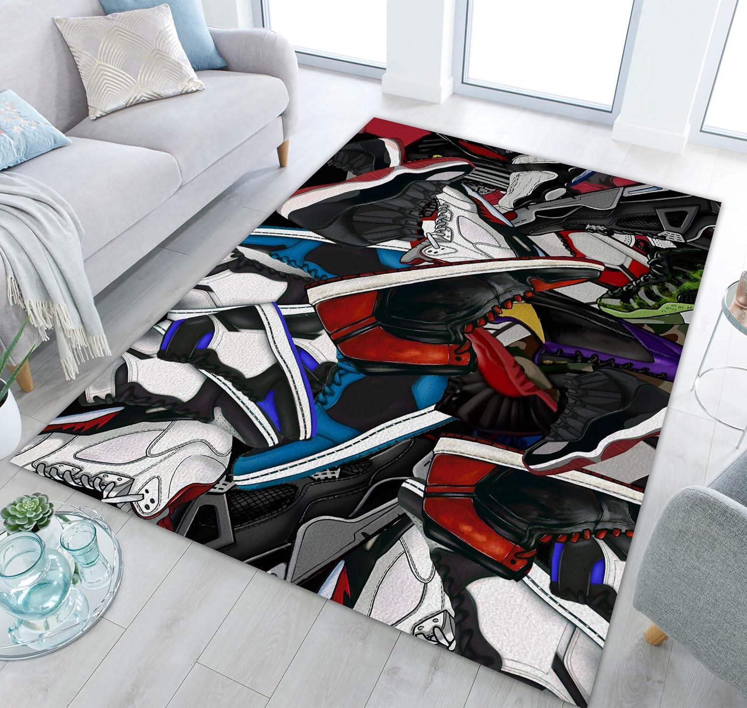 Boxbit Sneakers Area Rug Basketball Shoes Carpet Sneaker Collection Printed Rug Modern Cool Poplur Sport Shoes Art Rug for Indoor Outdoor Home Decor Floor Mat 2' x 3'
