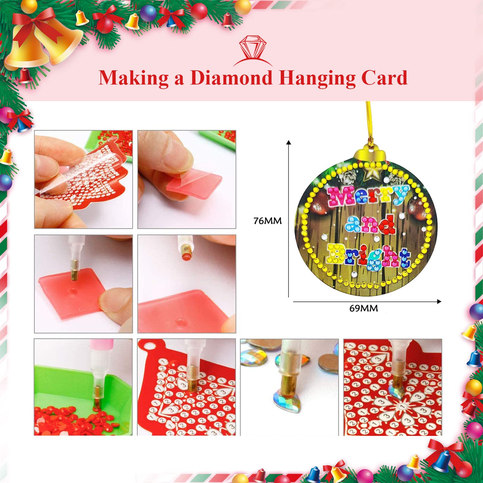 Kit De 8 Pendentifs De Noël à Peindre Avec Diamants 5D - DIY, Motifs Festifs (sapin, Bonhomme De Neige...) - Loisir Créatif Pour Enfants Et Adultes