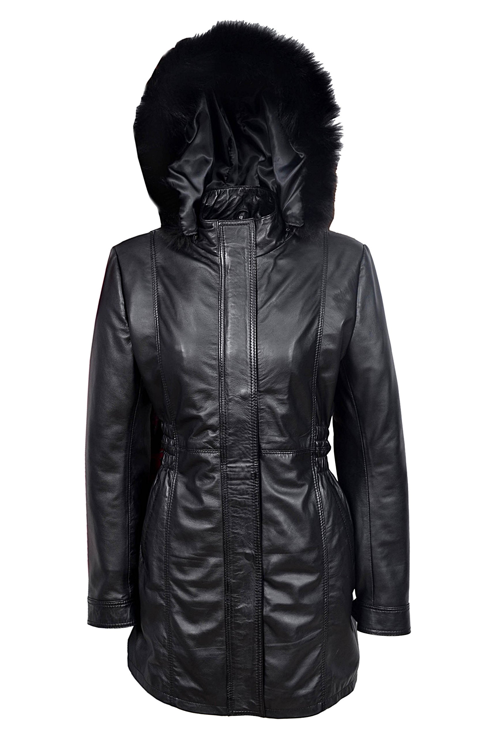Alice Ladies Real Leather Jacket Napa Classic Mid Length Hooded Designer Coat Celia-6