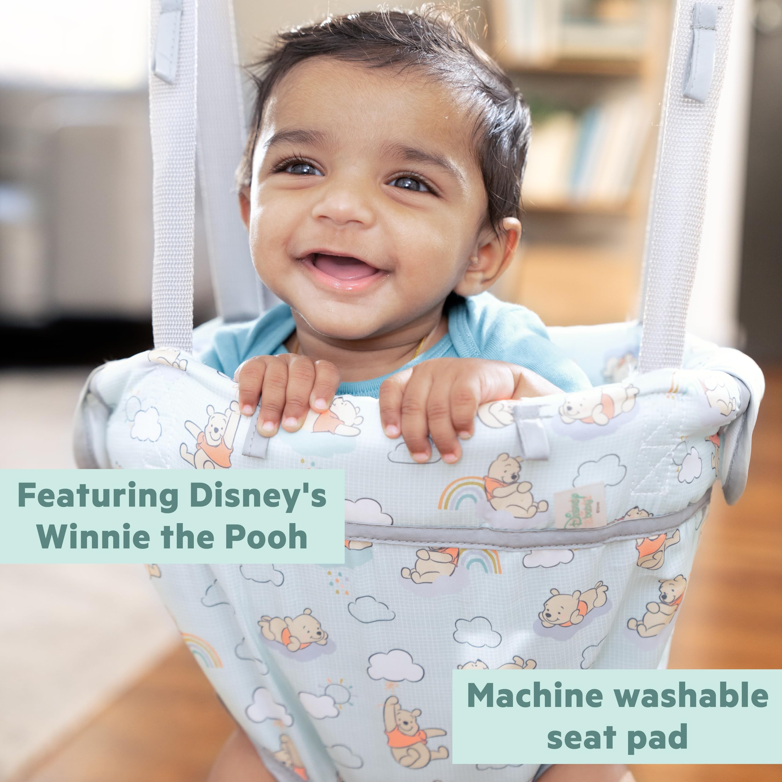 Bright Starts Altalena da Porta Disney Winnie the Pooh - Dondolo Neonato Regolabile - Fissaggio Sicuro Senza Attrezzi - 4-12 Mesi, Fino a 12 kg
