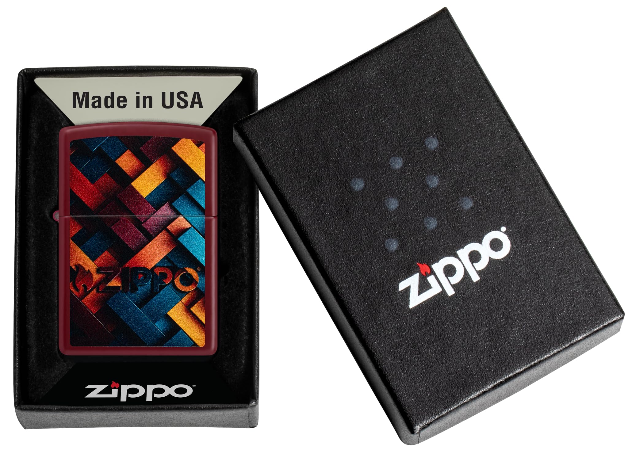 Zippo Accendino da tempesta – Geometric Zippo, Merlot, Color Image – Ricaricabile – Riutilizzabile – Design antivento – Confezione regalo – Made in USA