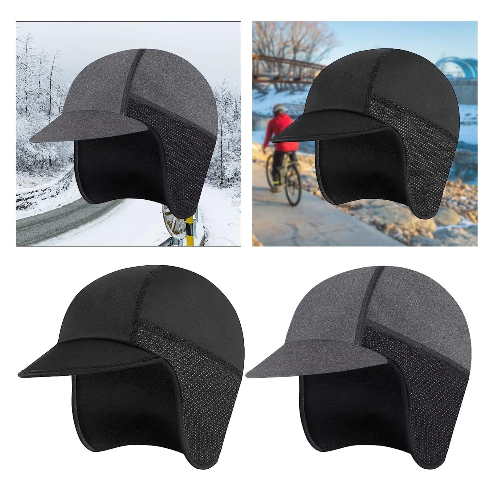 2 pezzi cappello da ciclismo protezioni for le orecchie calde assorbenti del sudore fodera antivento traspirante for l'esercizio fisico escursionismo sci campeggio freddo per Ciclismo(Black)