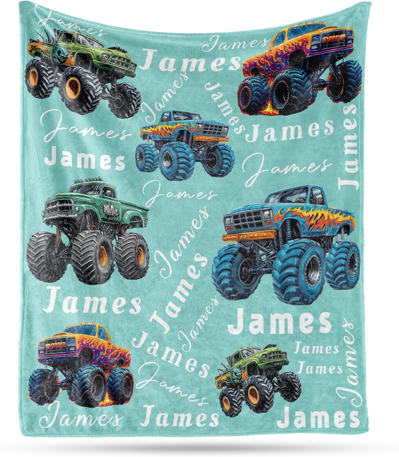 Ship Next Day, Personalized Truck Blanket – Printed in USA, Custom Name Blankets for Kids with Big Off Road Auto Vehicle Graphic, Home Bedding Decor, Fun Birthday Gift for Boys&Girls Women Man