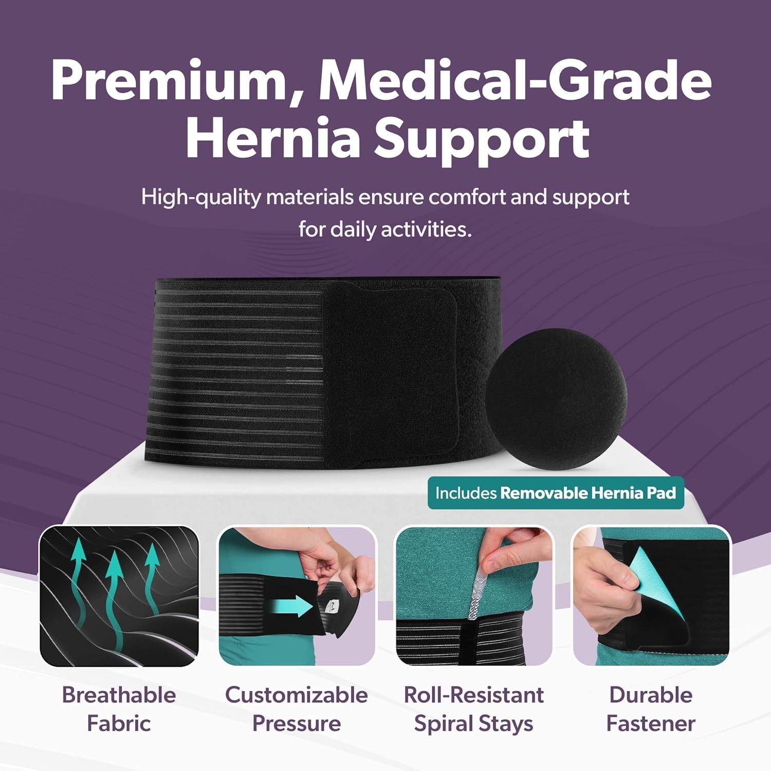 BraceAbility Umbilical Hernia Belt - Abdominal Binder Truss with Compression Pad for Belly Button, Navel, Ventral, Epigastric, Hiatal Hernia Relief, Support Brace for Men or Women (L/XL 5" Black)