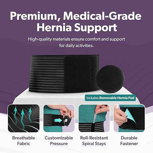 Miniatura 3 de BraceAbility Cinturón de hernia umbilical para hombre, braguero abdominal con almohadilla de compresión para ombligo, ombligo, ventral, epigástrico