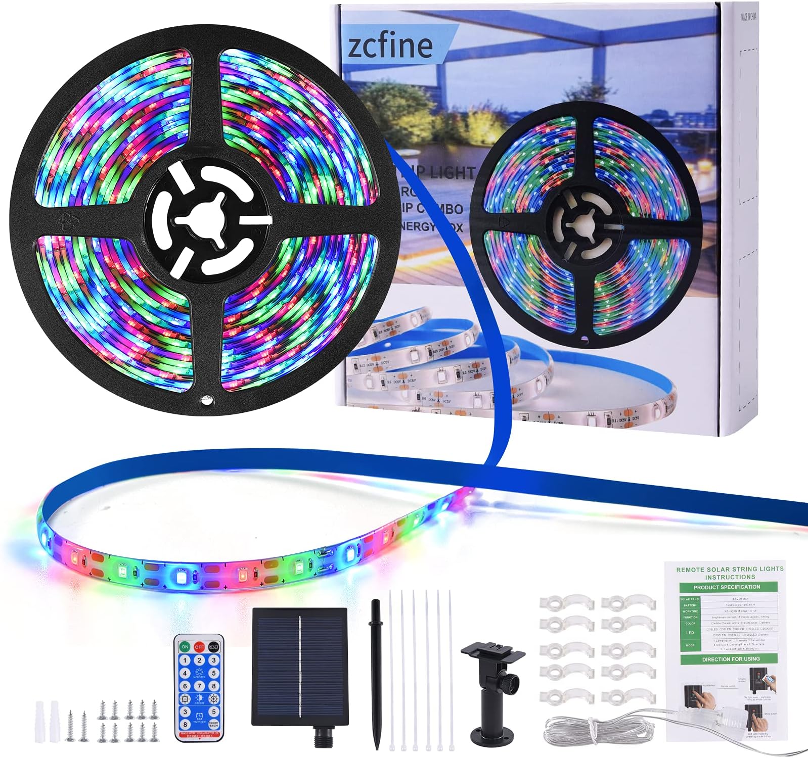 Awinking Solar Powered LED Strip Lights, 19.7Ft 180 LED 8 Modes Solar Strip Lights