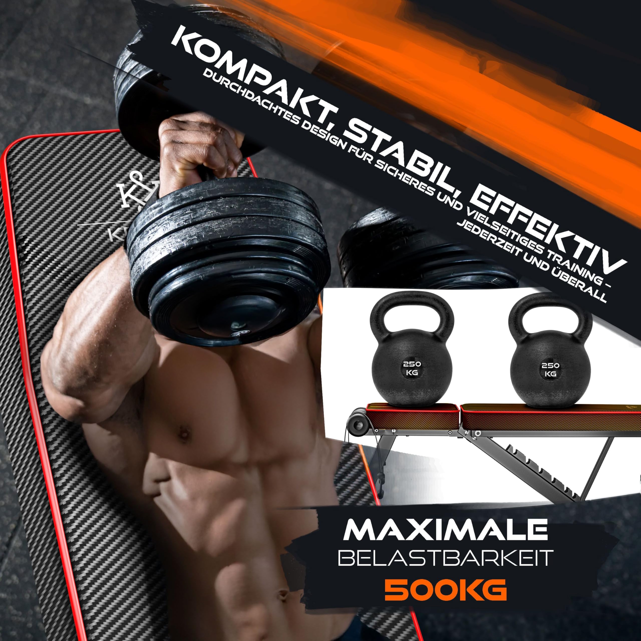 KESSER® Banc de musculation pliable multifonction avec dossier - Charge maximale : 500 kg - Appareil de fitness réglable pour développé couché - Entraînement complet du corps - Banc incliné pour