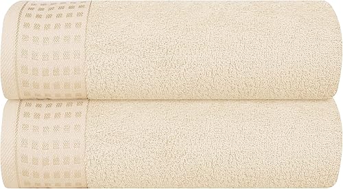 GLAMBURG Juego de 2 toallas de baño de gran tamaño 100% algodón, 28 x 55 pulgadas, ultra suaves, altamente absorbentes, compactas, de secado rápido