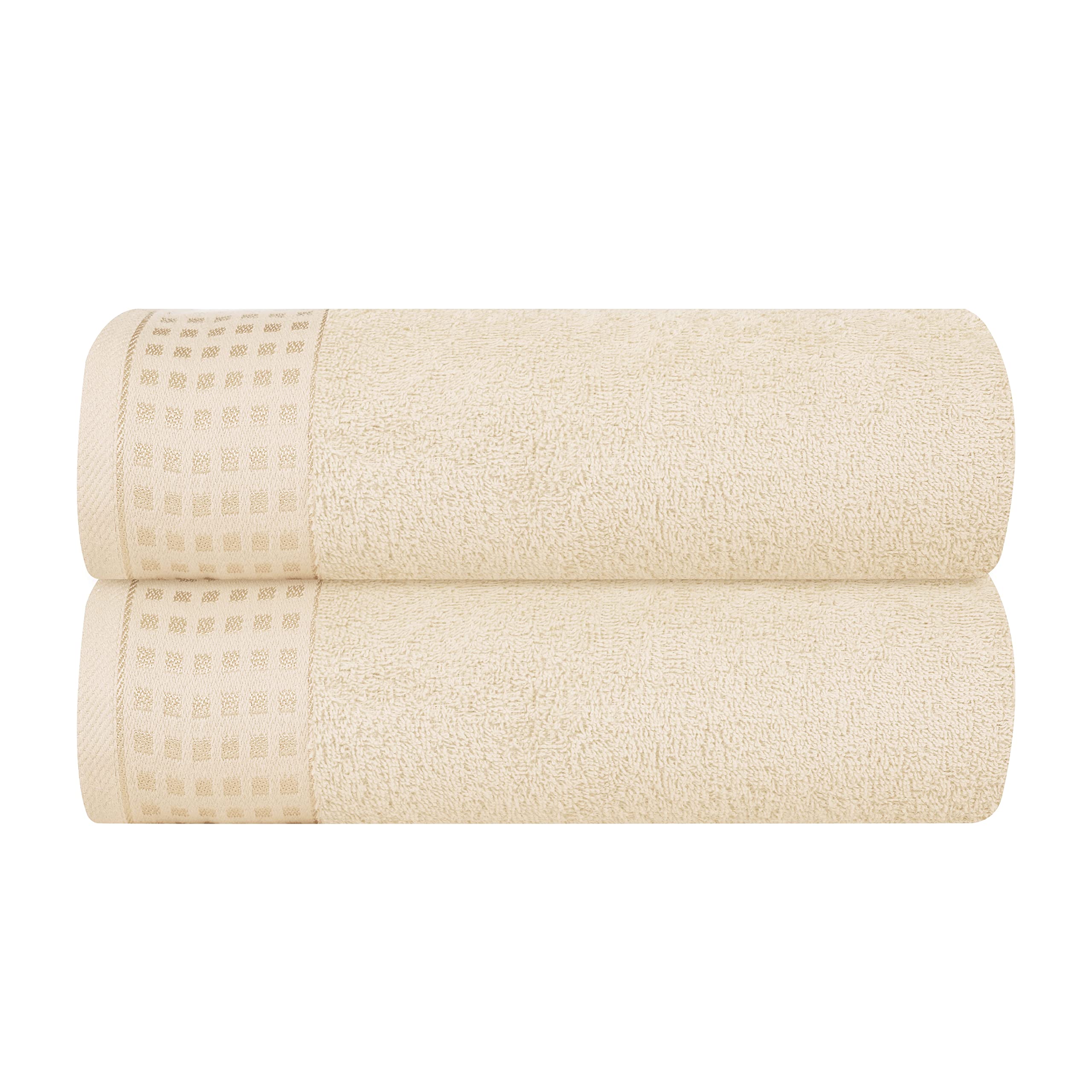 GLAMBURG 100% Cotton 2 Pack Oversized Bath Towel Set 28x55 Inches, Ultra Soft Highly Absorbant Compact Quickdry &amp; Lightweight Large Bath Towels, Ideal for Gym Travel Camp Pool - Ivory
