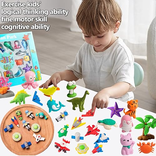 Vista 46 de Borradores de animales de escritorio para niños y niñas, borradores de rompecabezas, borradores desmontables, juguetes para regalos de fiesta