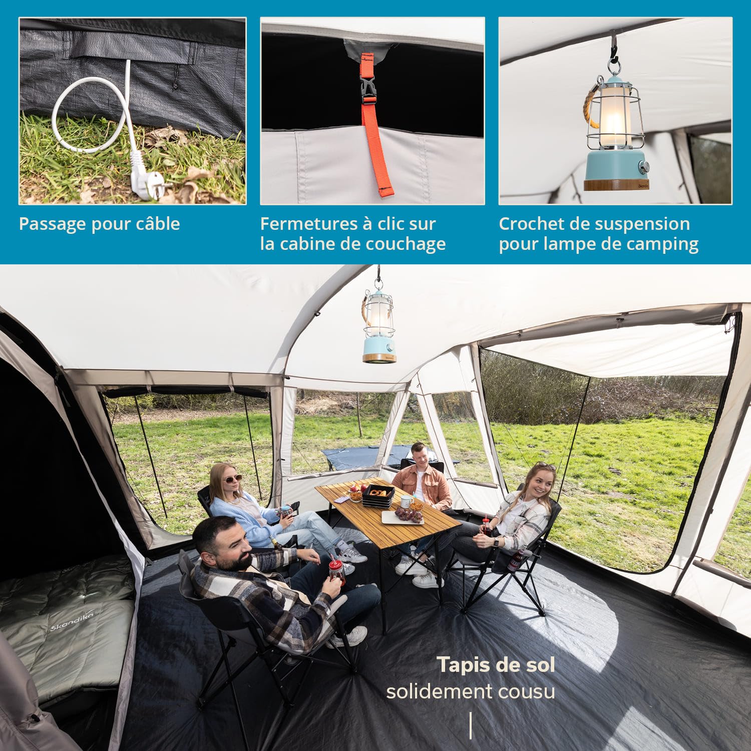 skandika Nordland 4 - Tente familiale Tunnel - 4 Personnes - 580 x 320 cm - Tapis de Sol Cousu