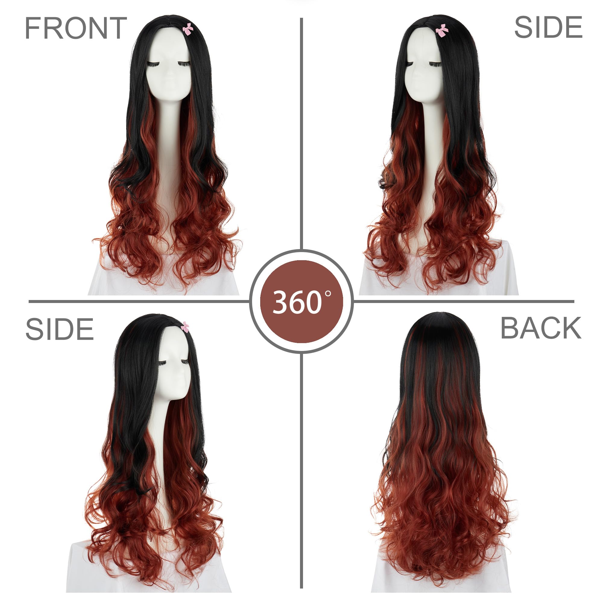 PORSMEER Cosplay Wig for Nezuko Kamado Demon Slayer,Japanese Anime Character Hair with Accessories - Image 2